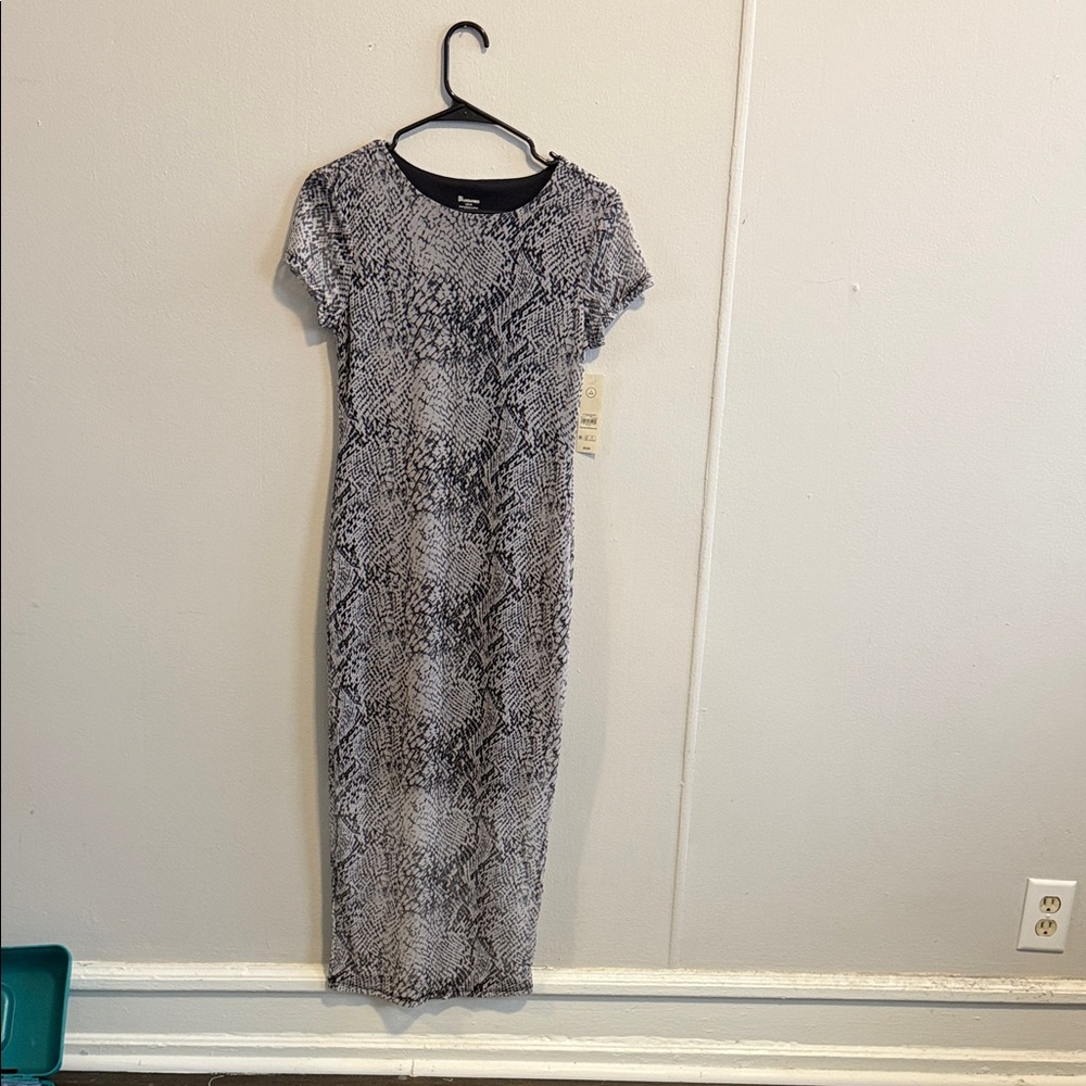 No Boundaries Black and Gray Snake Print Midi Dress